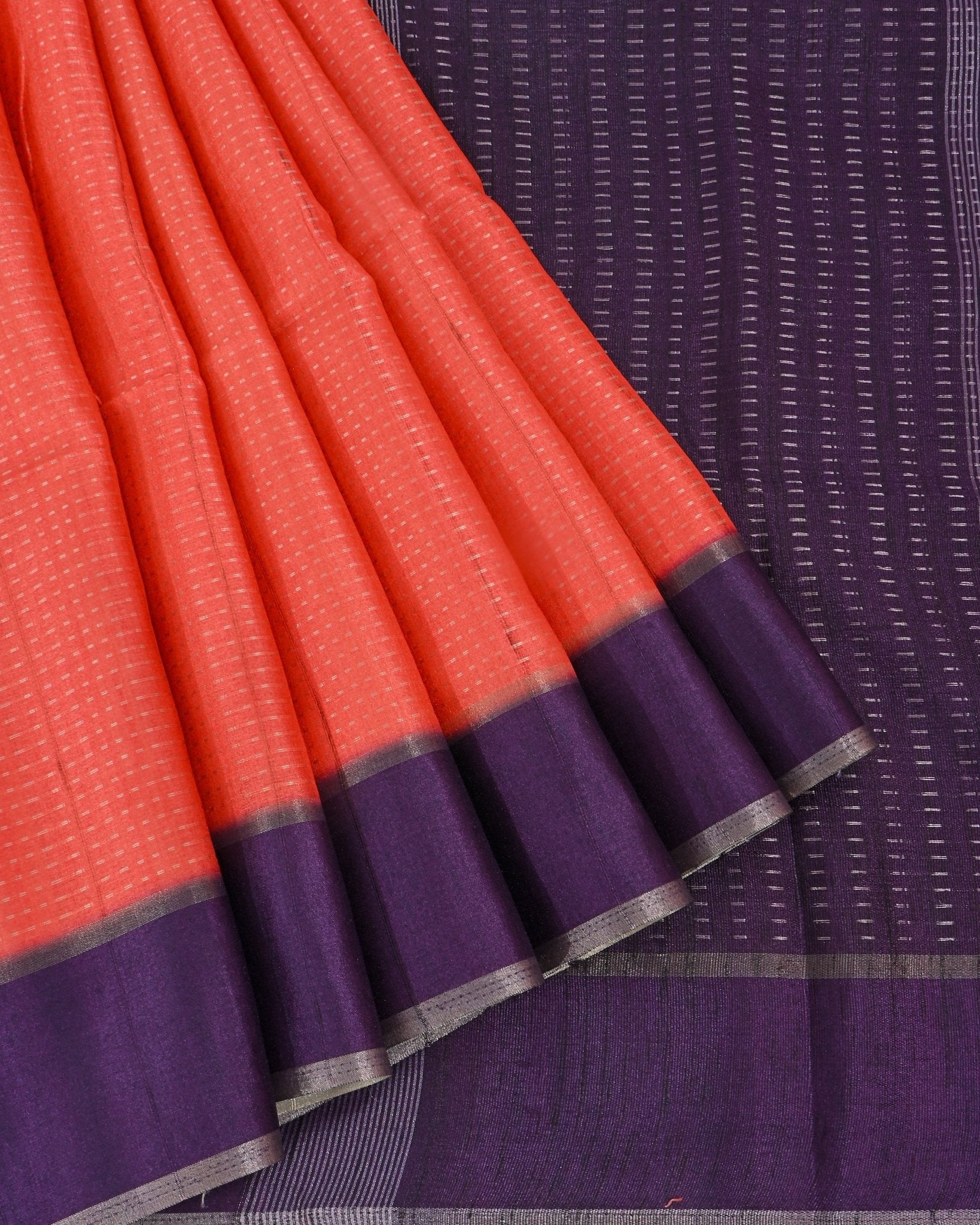 Orange Tusser Banarsi Saree - Shop Vastram