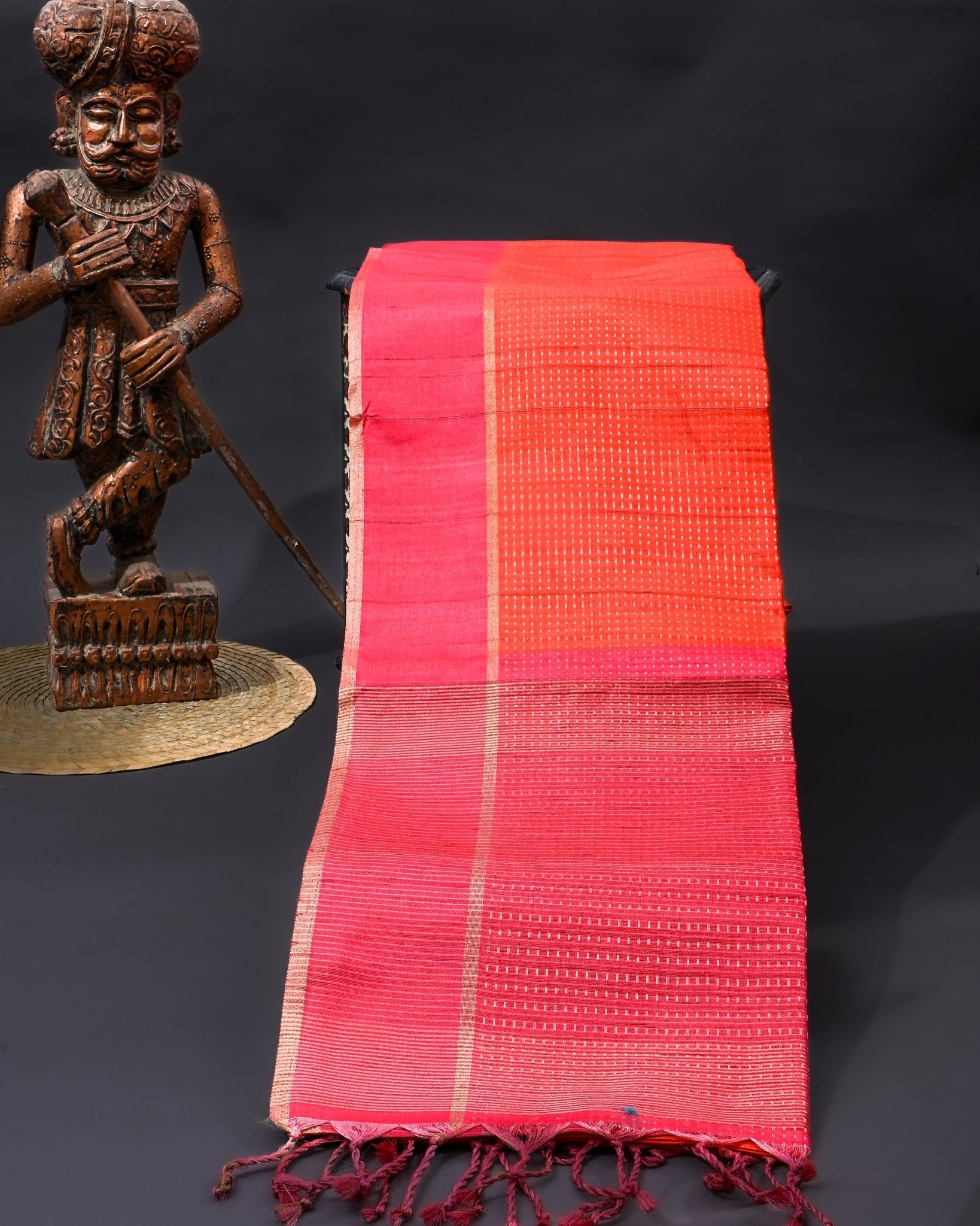 Orange Tusser Banarsi Saree - Shop Vastram