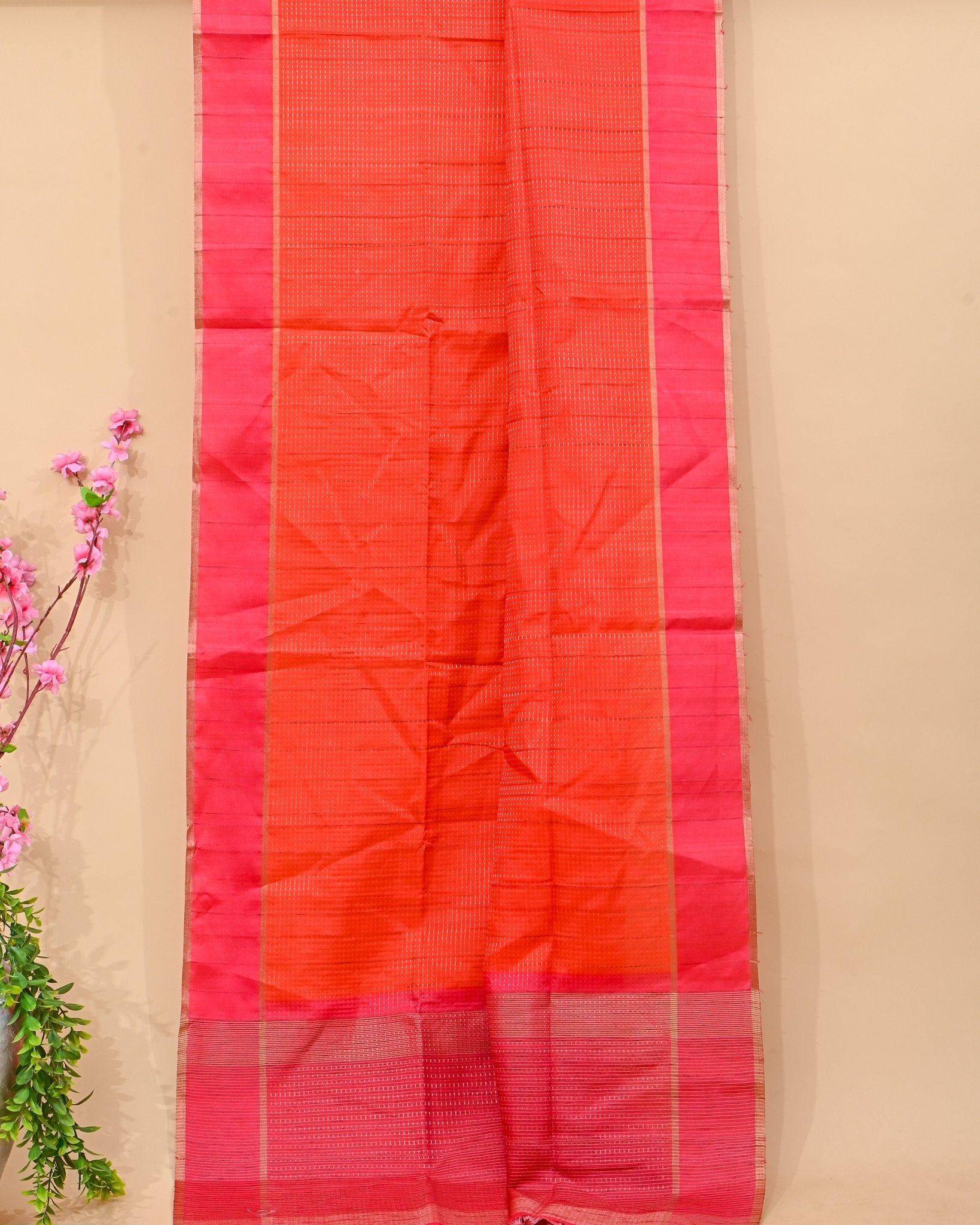 Orange Tusser Banarsi Saree - Shop Vastram
