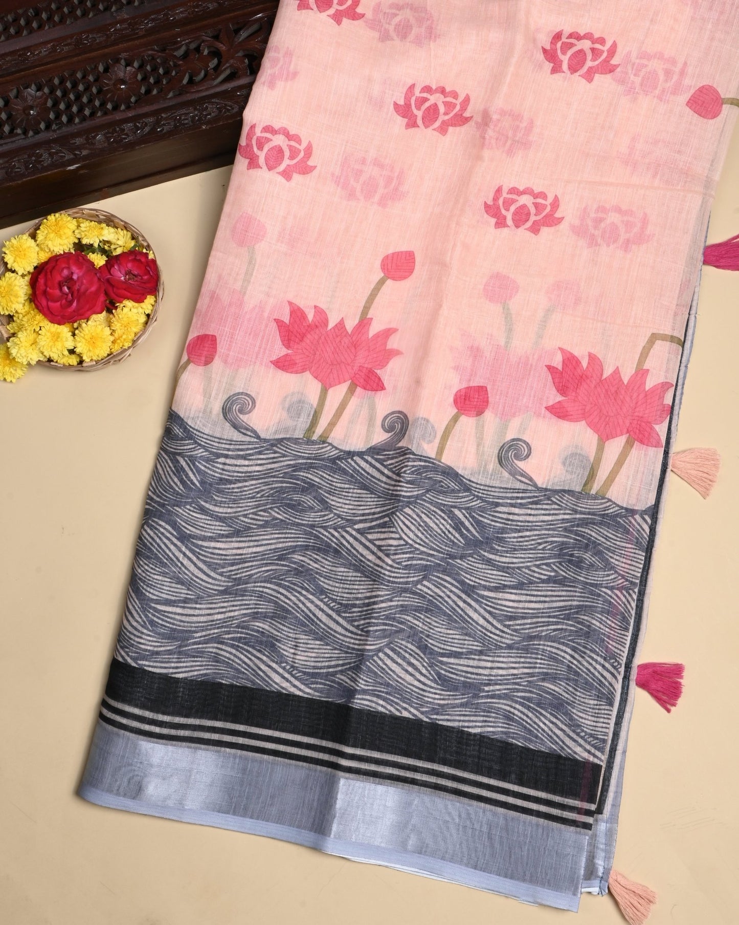 Pastel Color Lenin Saree - Shop Vastram