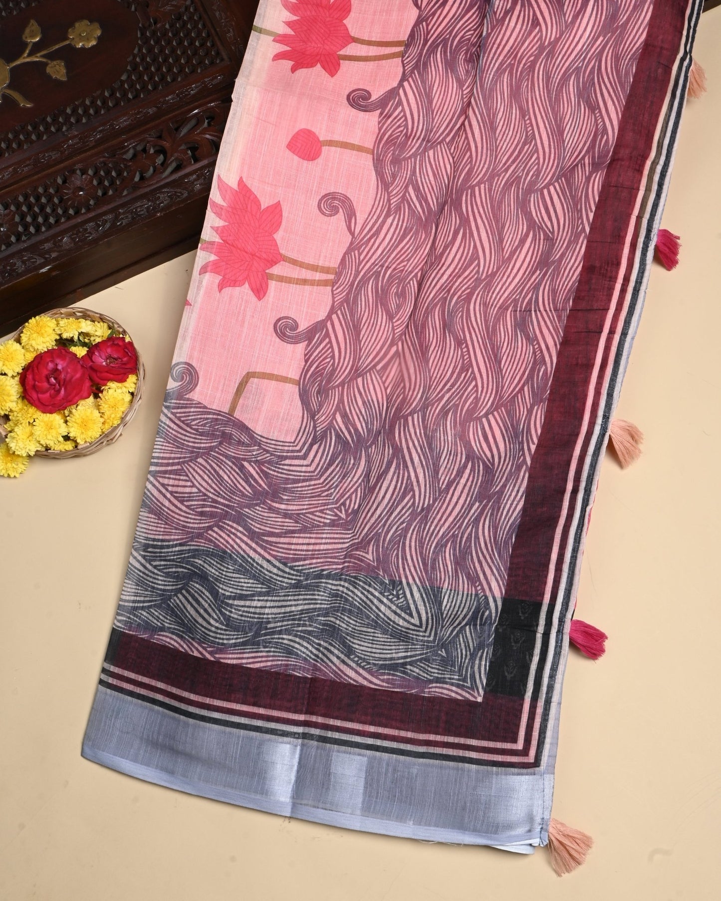 Pastel Color Lenin Saree - Shop Vastram