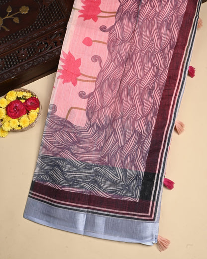 Pastel Color Lenin Saree - Shop Vastram