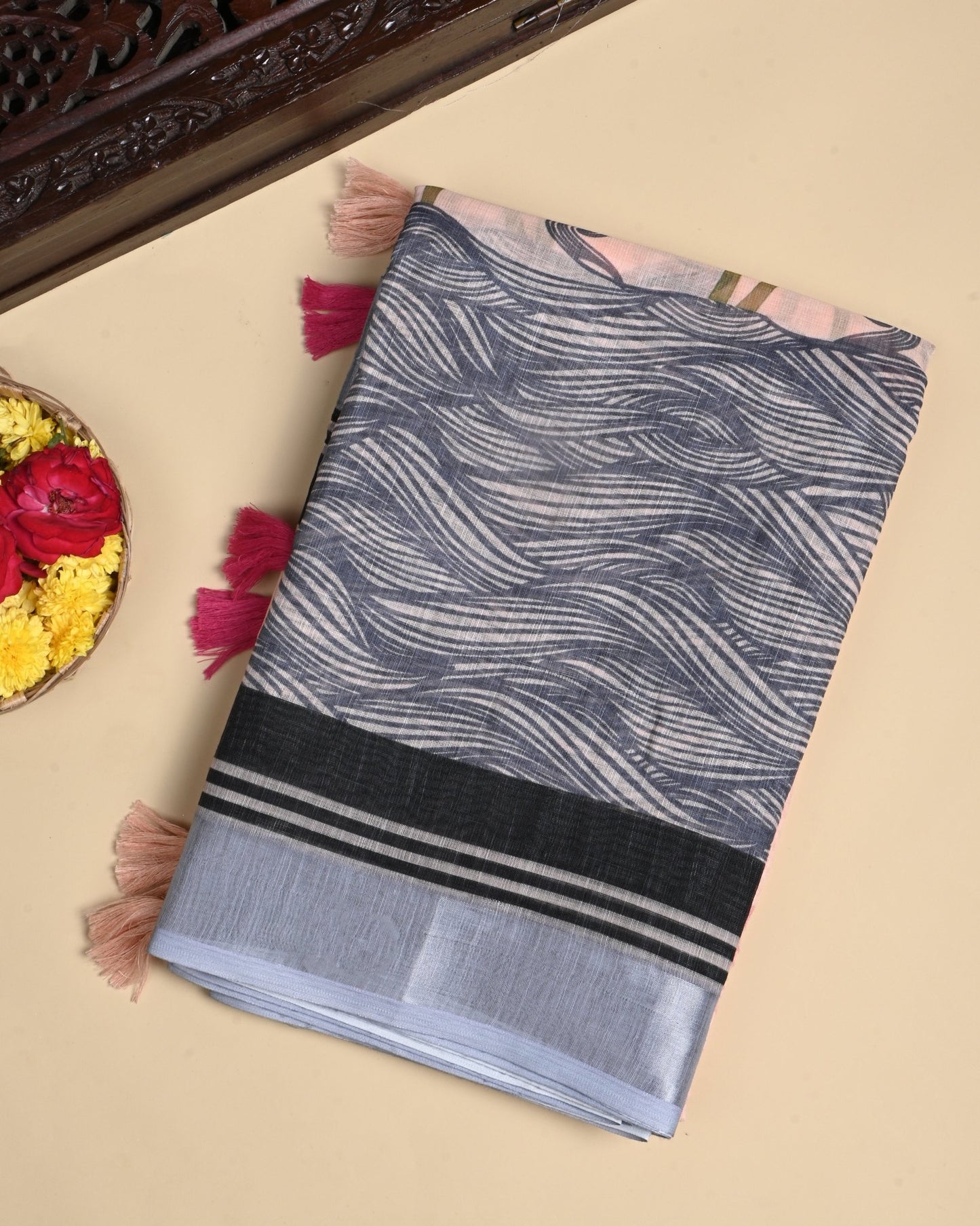 Pastel Color Lenin Saree - Shop Vastram