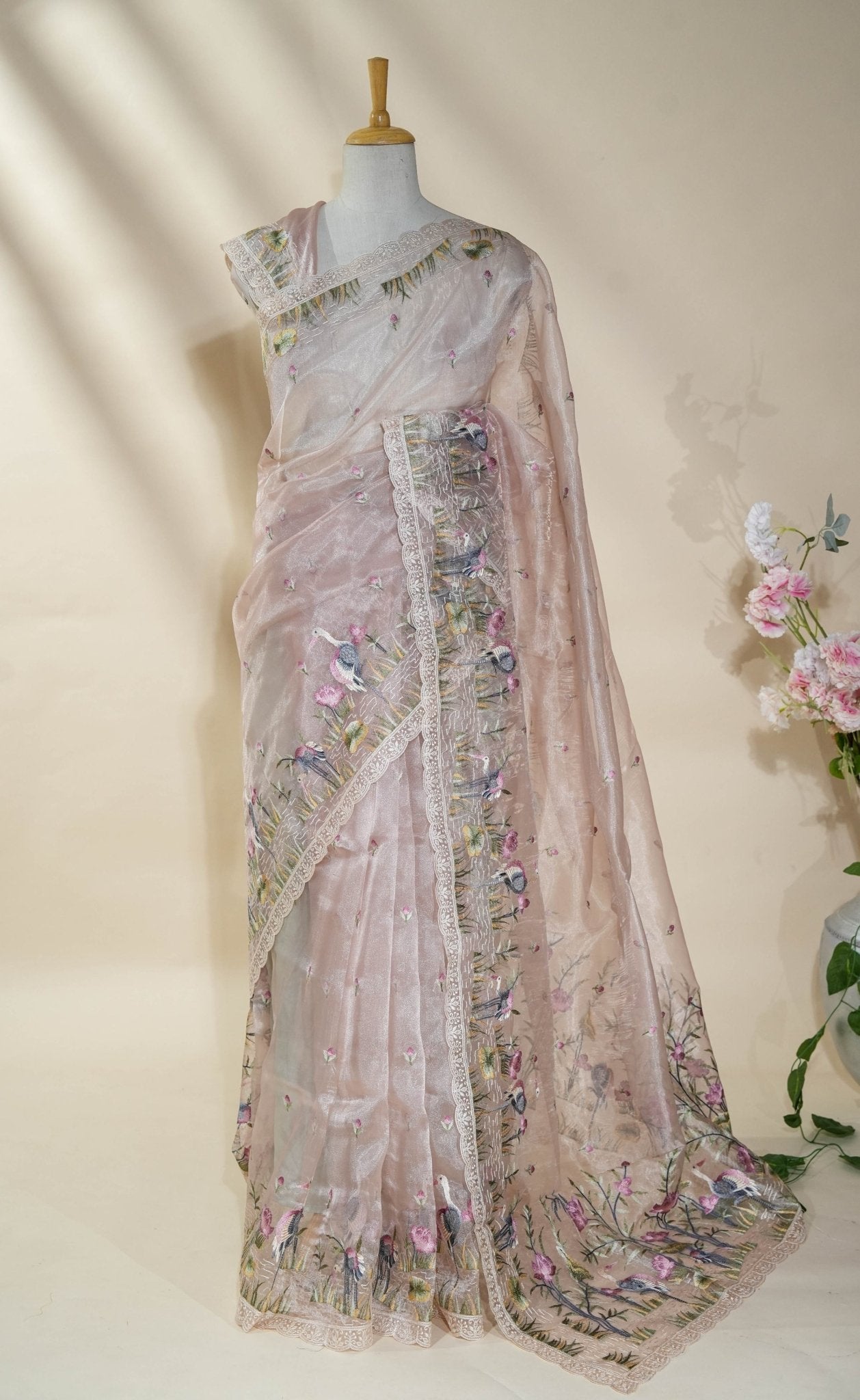 Pastel Embroidery Organza Saree - Shop Vastram