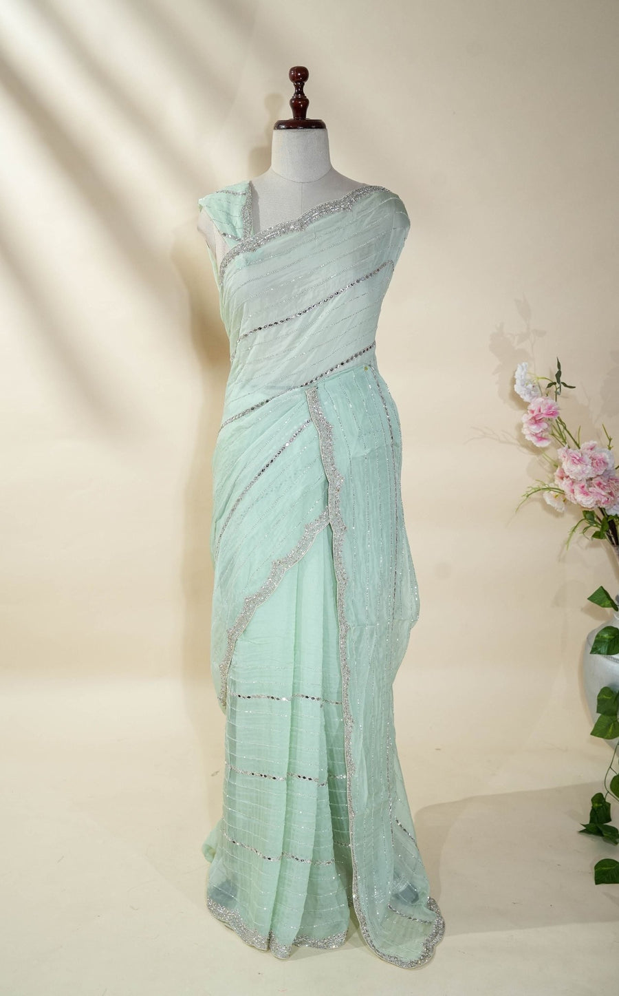 Pastel Embroidery Organza Saree - Shop Vastram