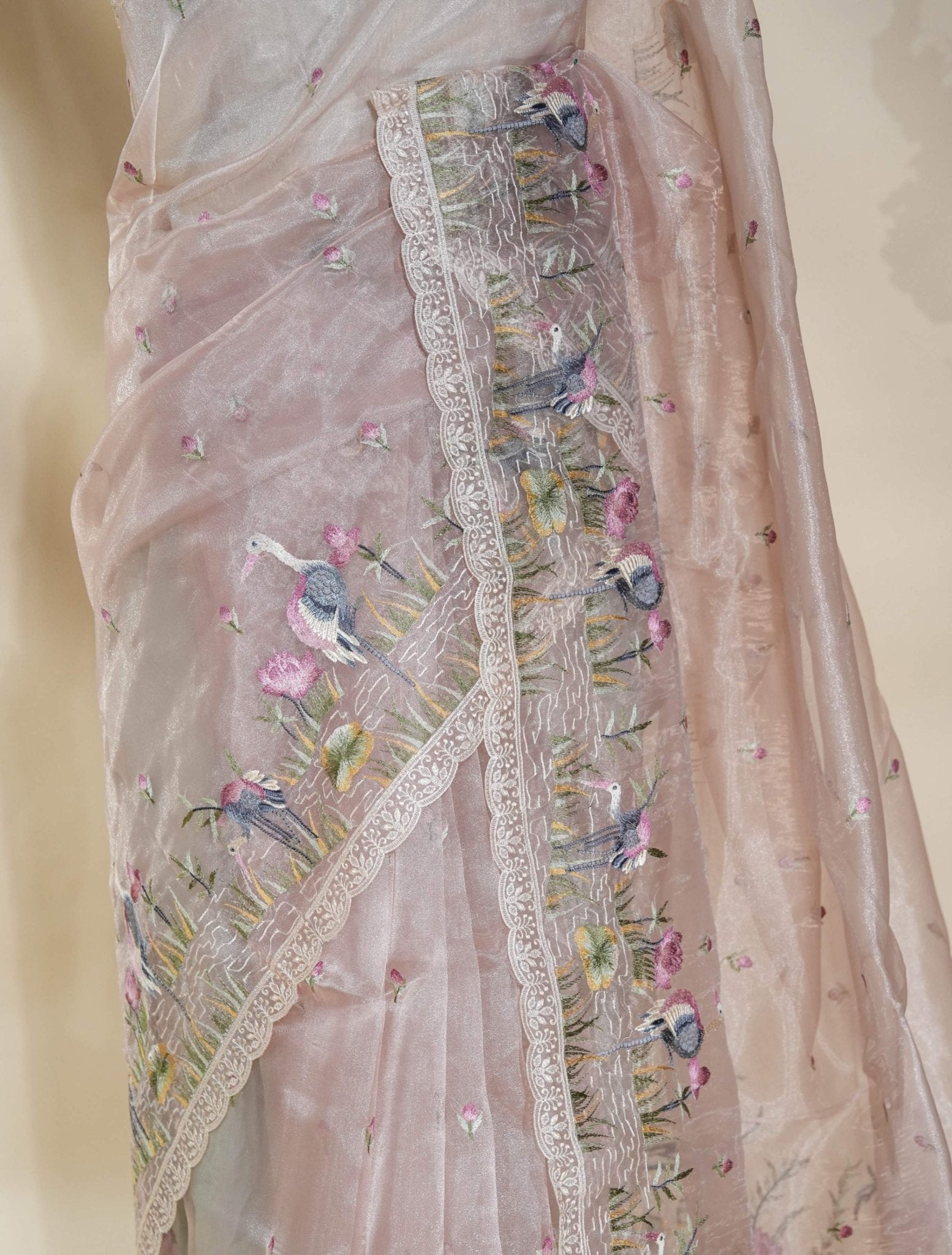 Pastel Embroidery Organza Saree - Shop Vastram