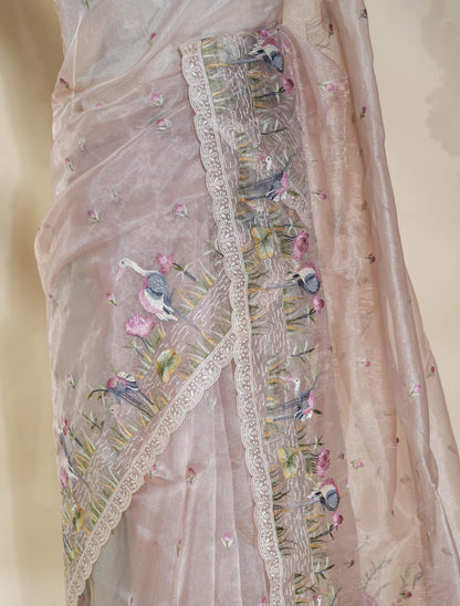 Pastel Embroidery Organza Saree - Shop Vastram