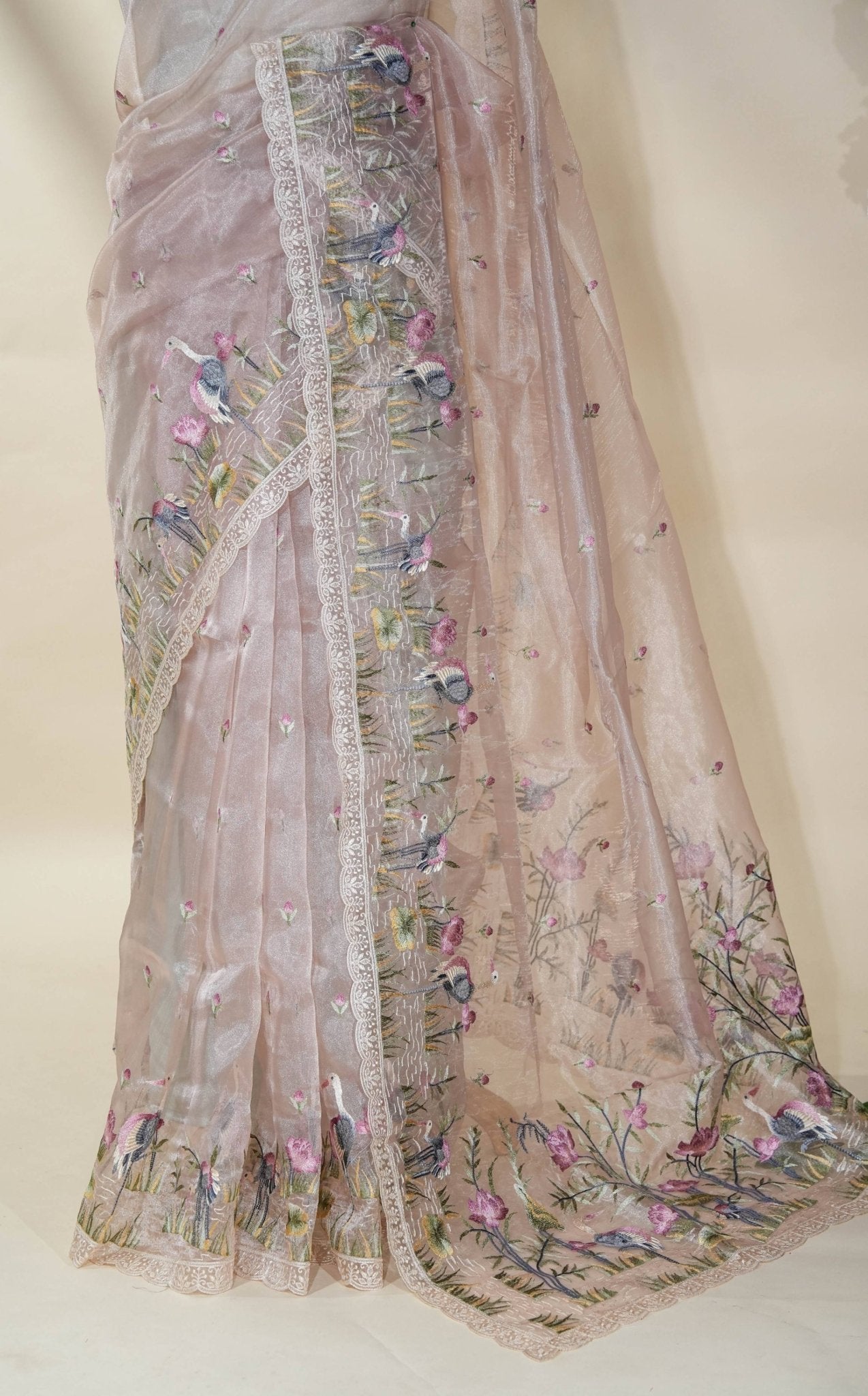 Pastel Embroidery Organza Saree - Shop Vastram
