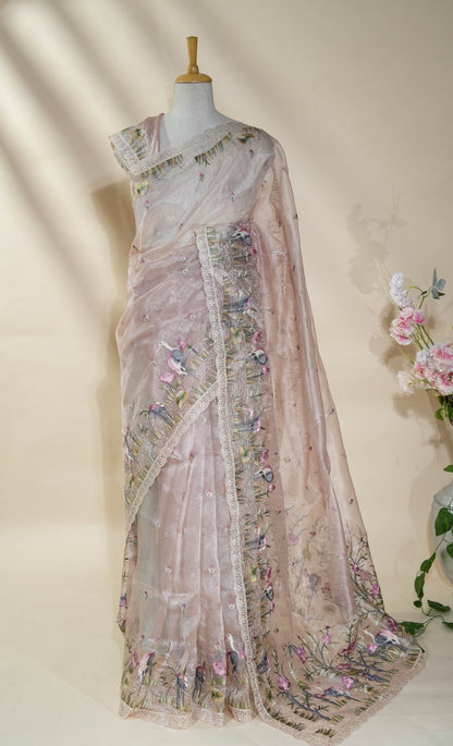 Pastel Embroidery Organza Saree - Shop Vastram
