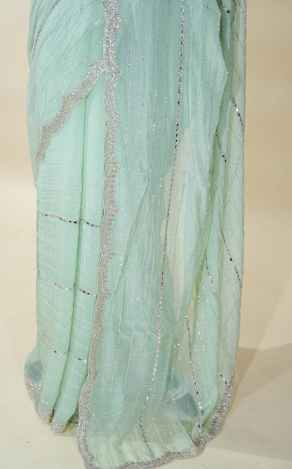 Pastel Embroidery Organza Saree - Shop Vastram