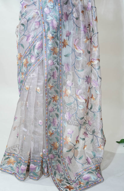 Pastel Embroidery Tissue Saree - Shop Vastram
