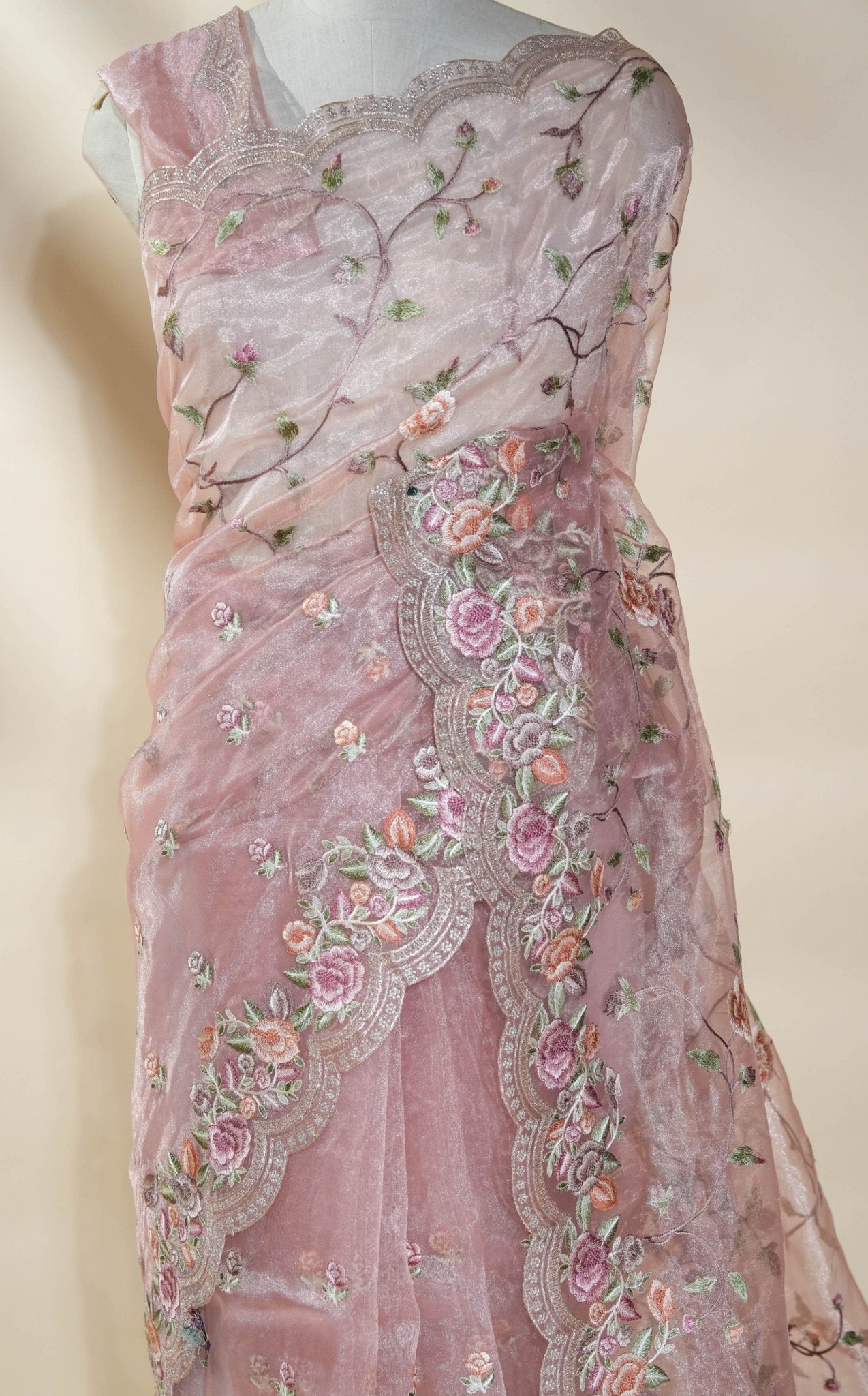 Pastel Embroidery Tissue Saree - Shop Vastram