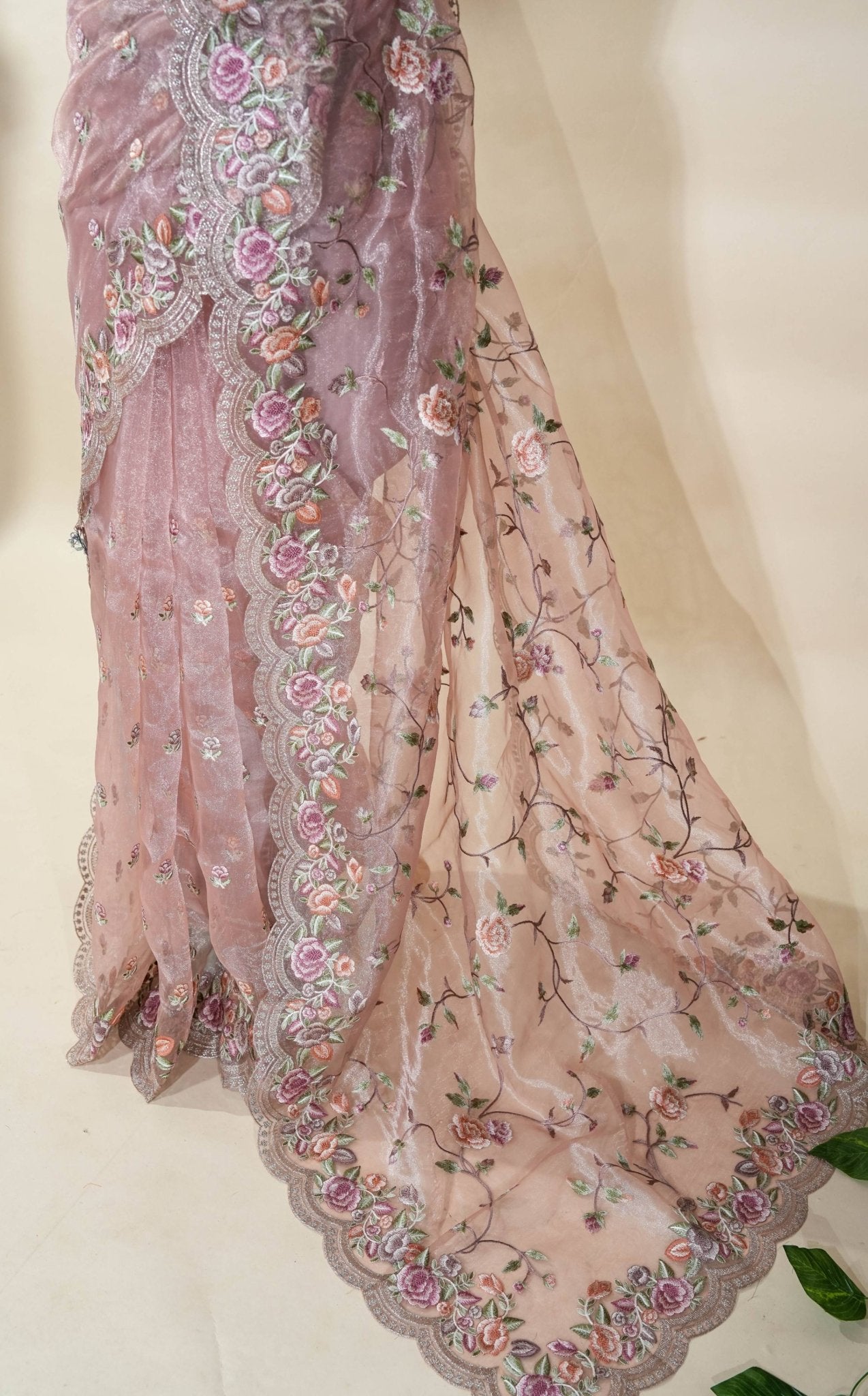 Pastel Embroidery Tissue Saree - Shop Vastram