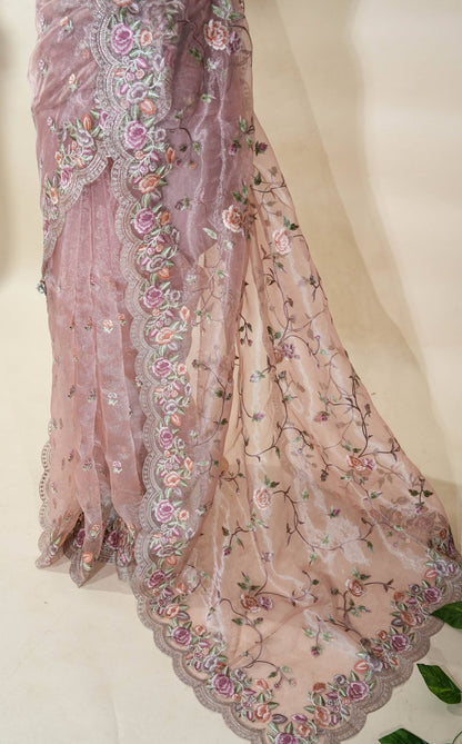 Pastel Embroidery Tissue Saree - Shop Vastram