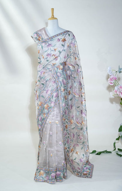 Pastel Embroidery Tissue Saree - Shop Vastram