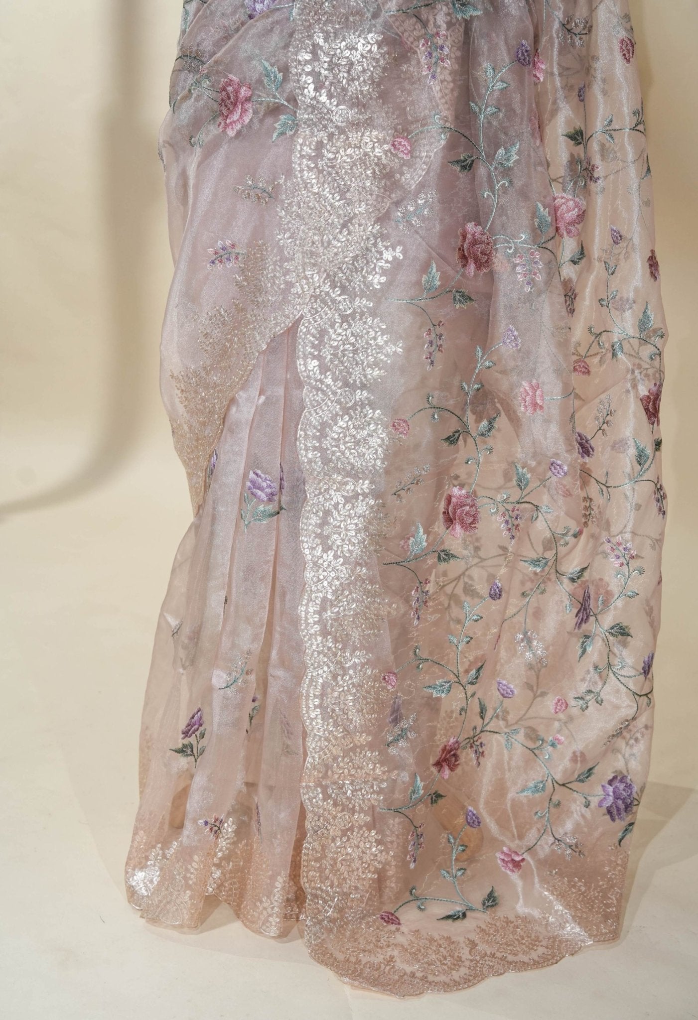 Pastel Embroidery Tissue Saree - Shop Vastram