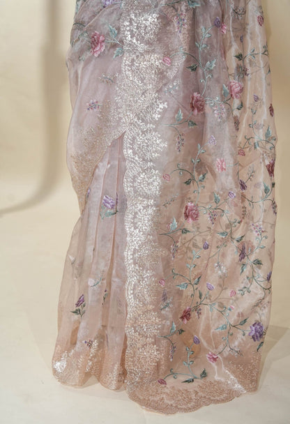 Pastel Embroidery Tissue Saree - Shop Vastram
