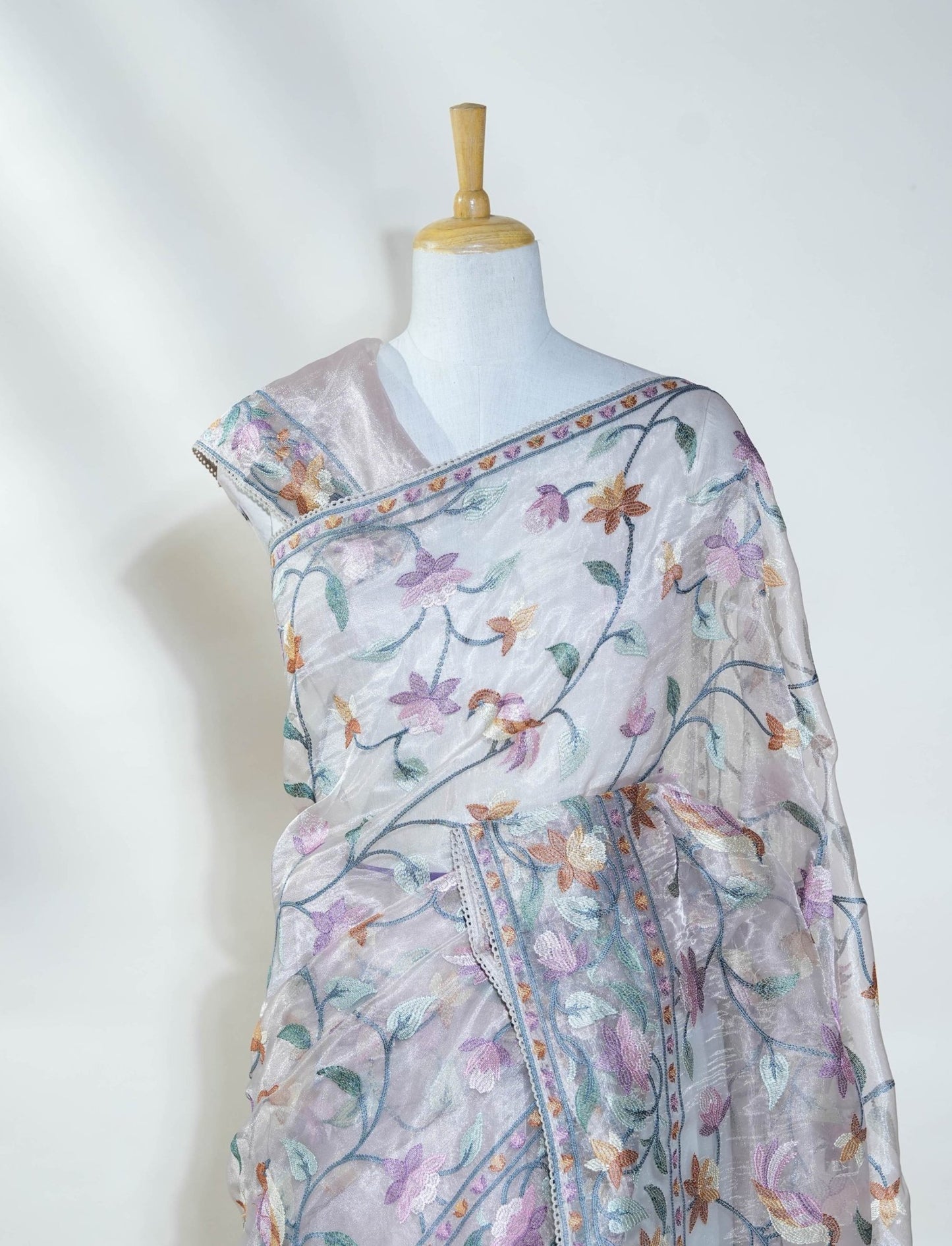 Pastel Embroidery Tissue Saree - Shop Vastram