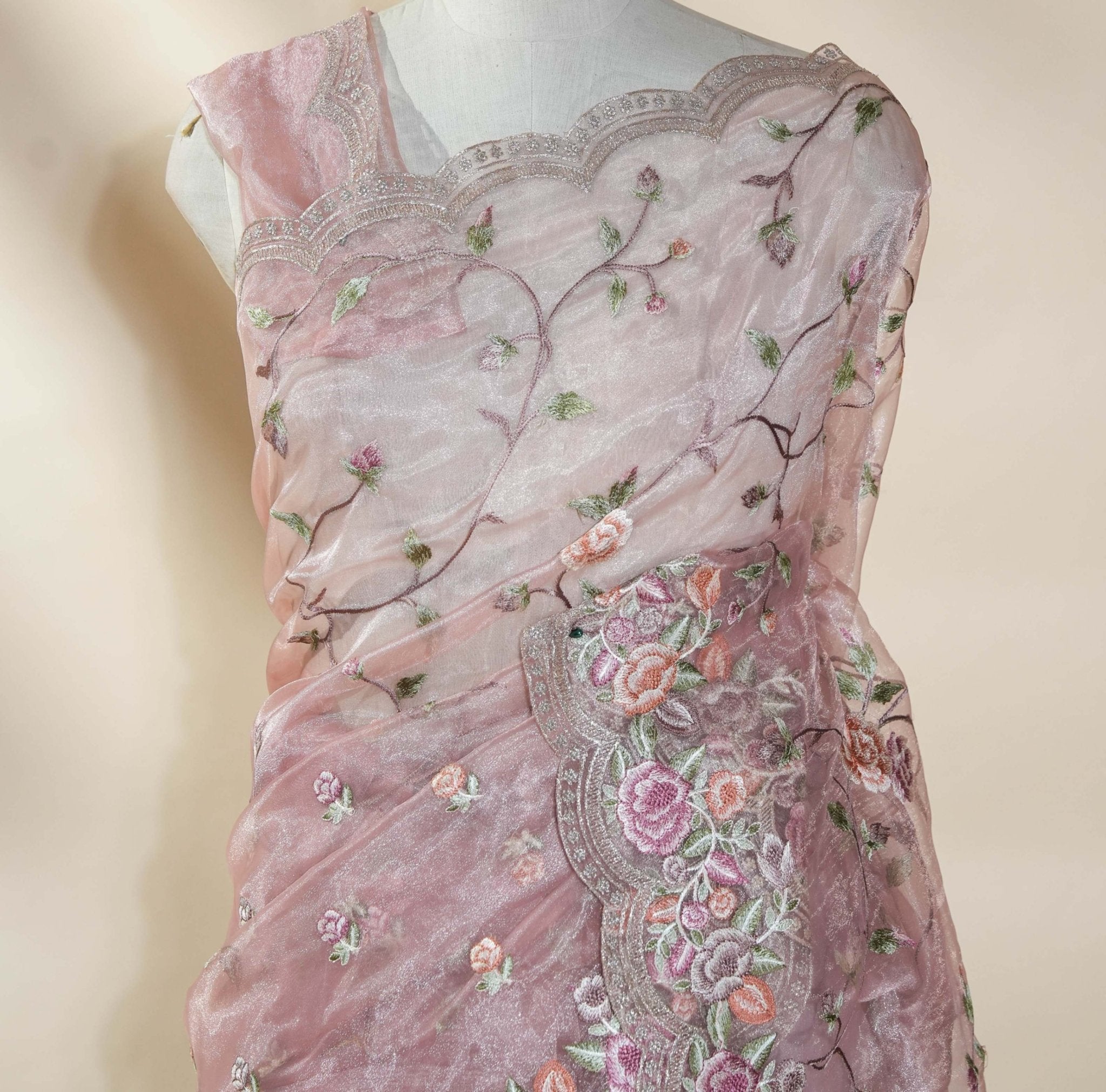 Pastel Embroidery Tissue Saree - Shop Vastram