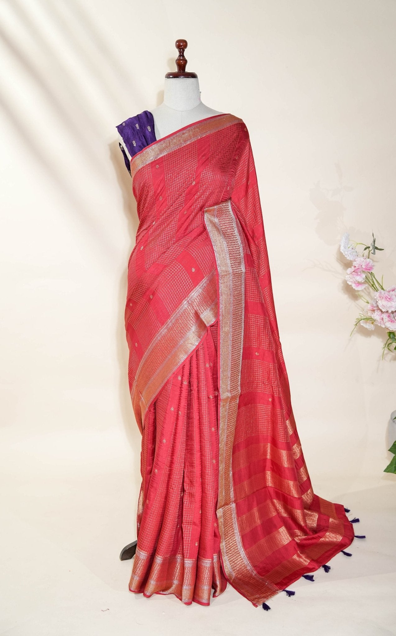 Peach Banarasi Silk Saree - Shop Vastram