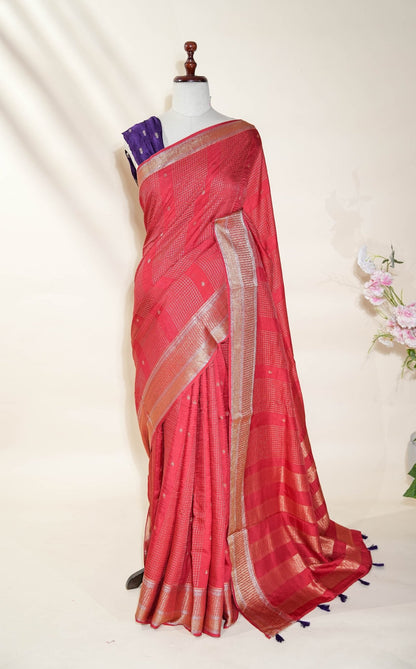 Peach Banarasi Silk Saree - Shop Vastram