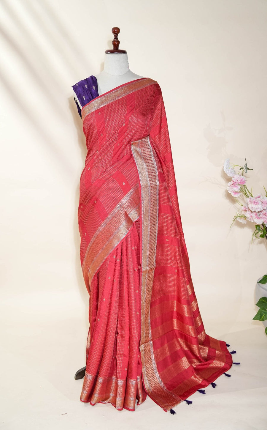 Peach Banarasi Silk Saree - Shop Vastram