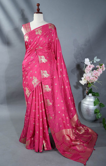 Pink Banarasi Silk Saree - Shop Vastram