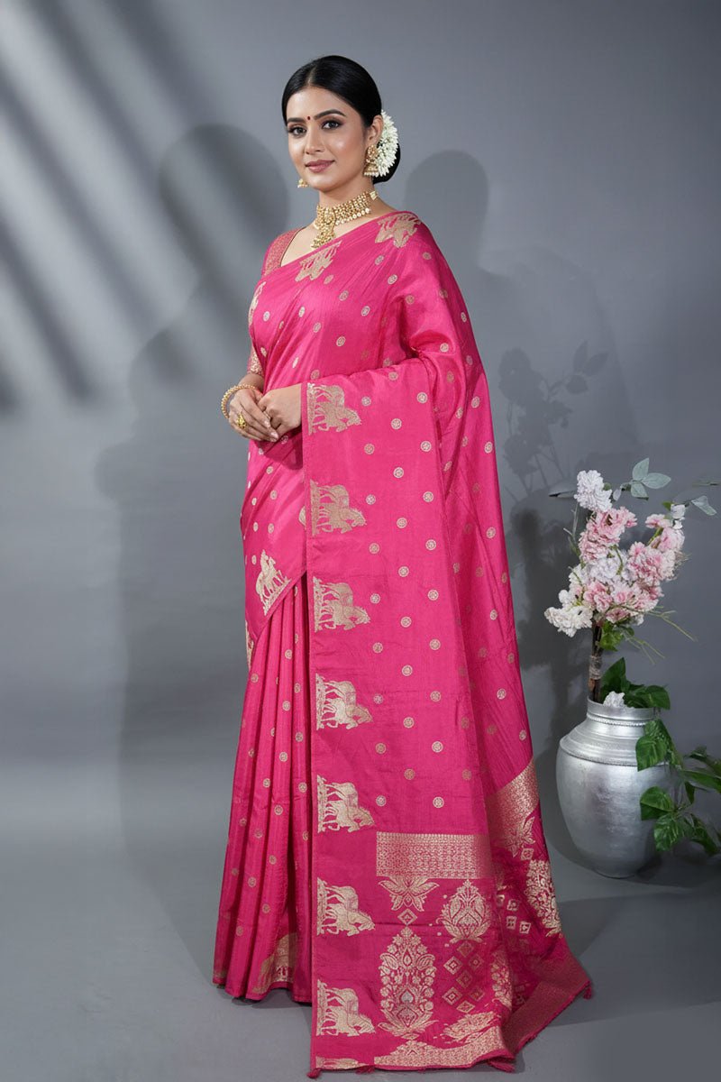 Pink Banarasi Silk Saree - Shop Vastram