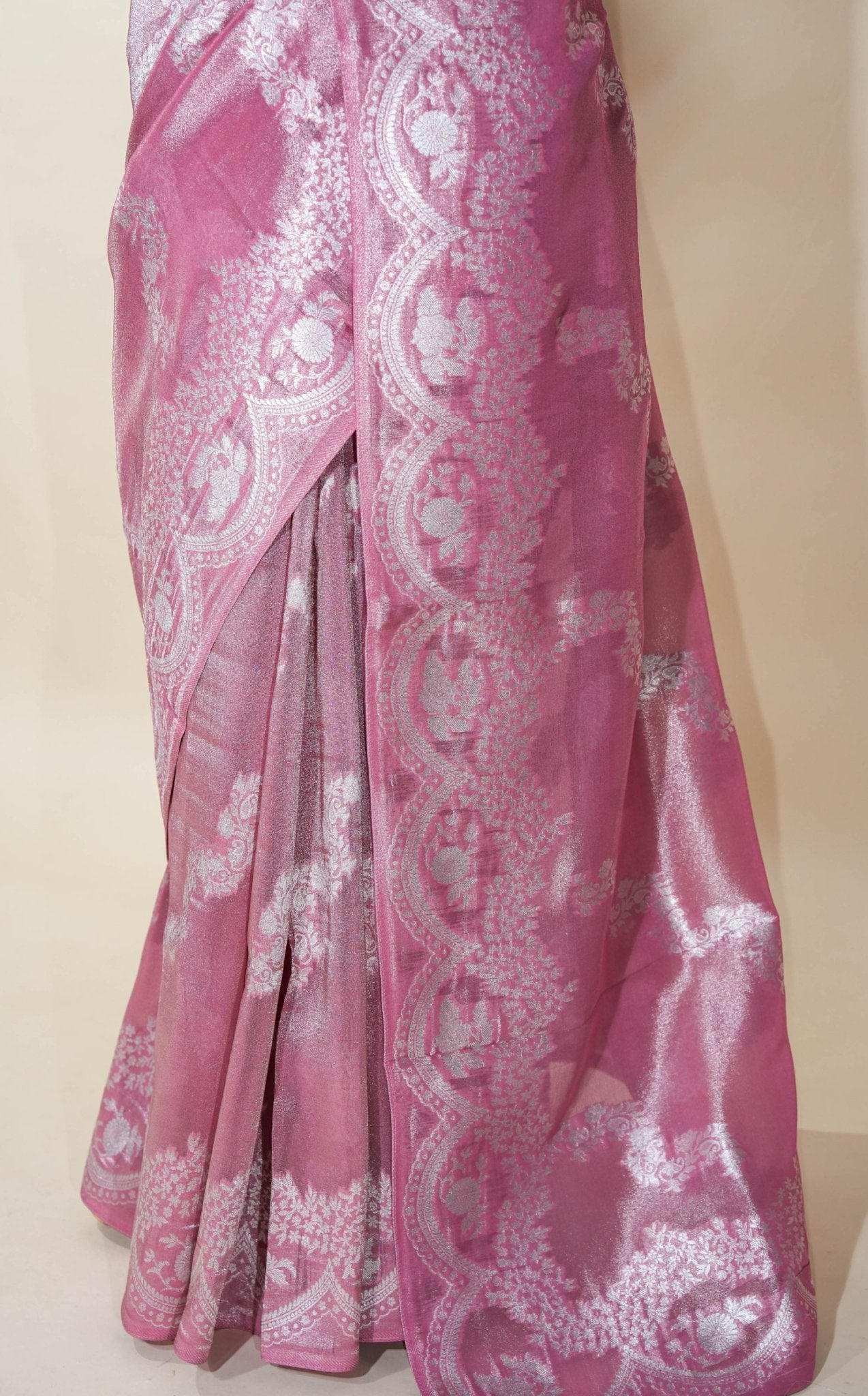Pink Banarasi Tissue Saree - Shop Vastram