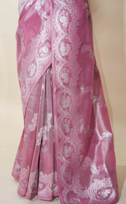 Pink Banarasi Tissue Saree - Shop Vastram