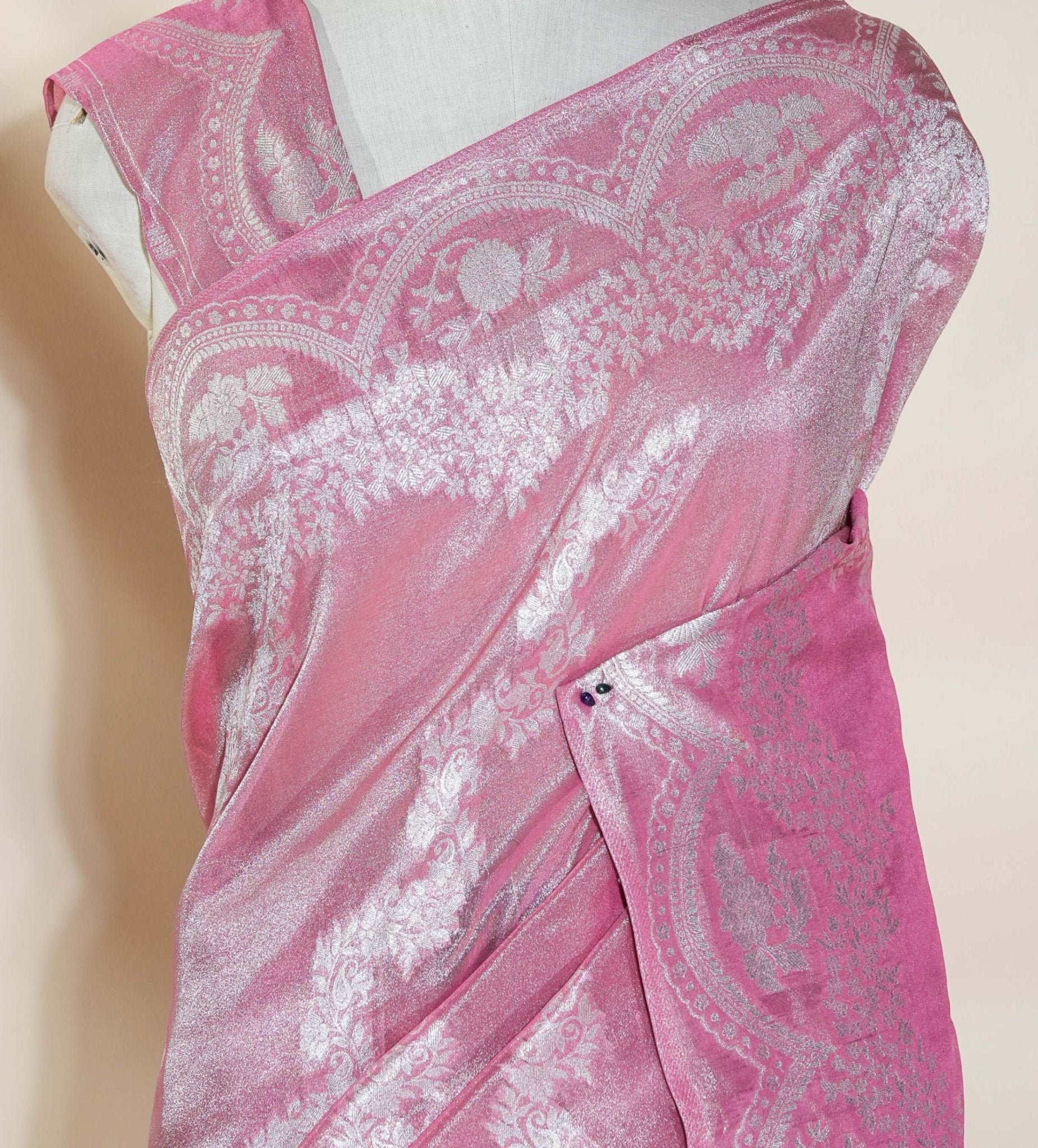 Pink Banarasi Tissue Saree - Shop Vastram