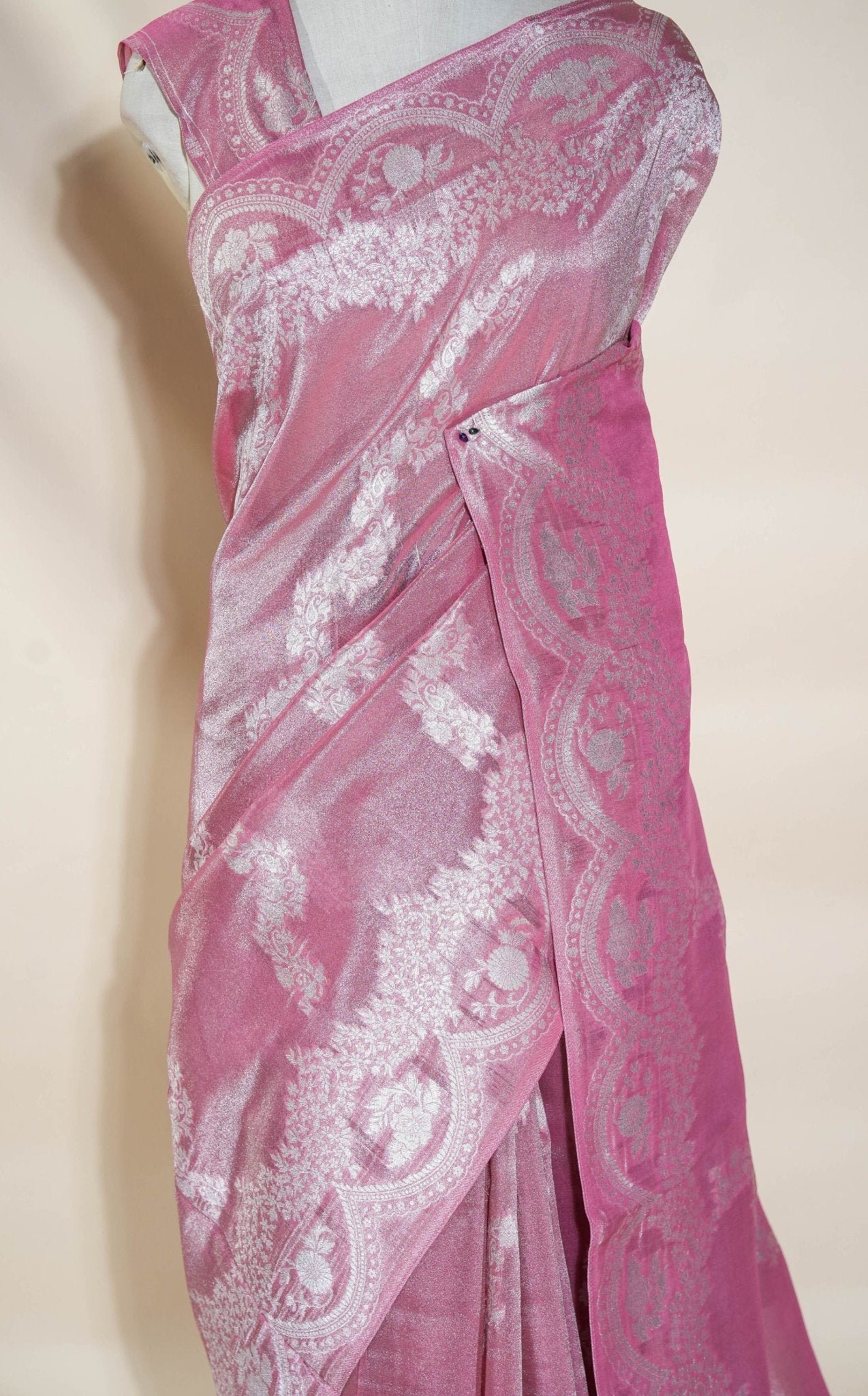 Pink Banarasi Tissue Saree - Shop Vastram