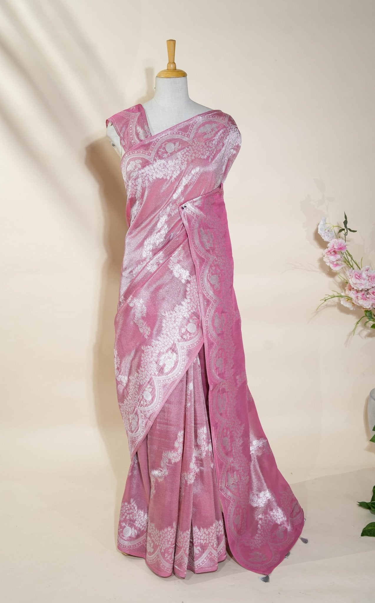 Pink Banarasi Tissue Saree - Shop Vastram