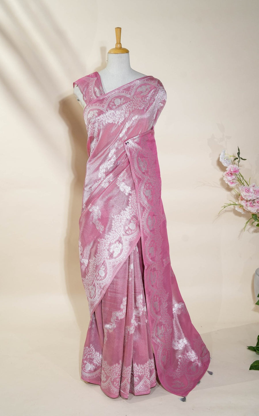 Pink Banarasi Tissue Saree - Shop Vastram
