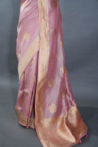 Pink Banarasi Tissue Saree - Shop Vastram