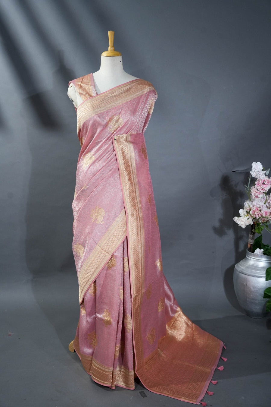 Pink Banarasi Tissue Saree - Shop Vastram