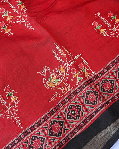 Pink Chanderi Embroidery Saree - Shop Vastram