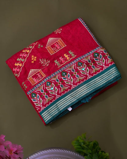 Pink Chanderi Embroidery Saree - Shop Vastram