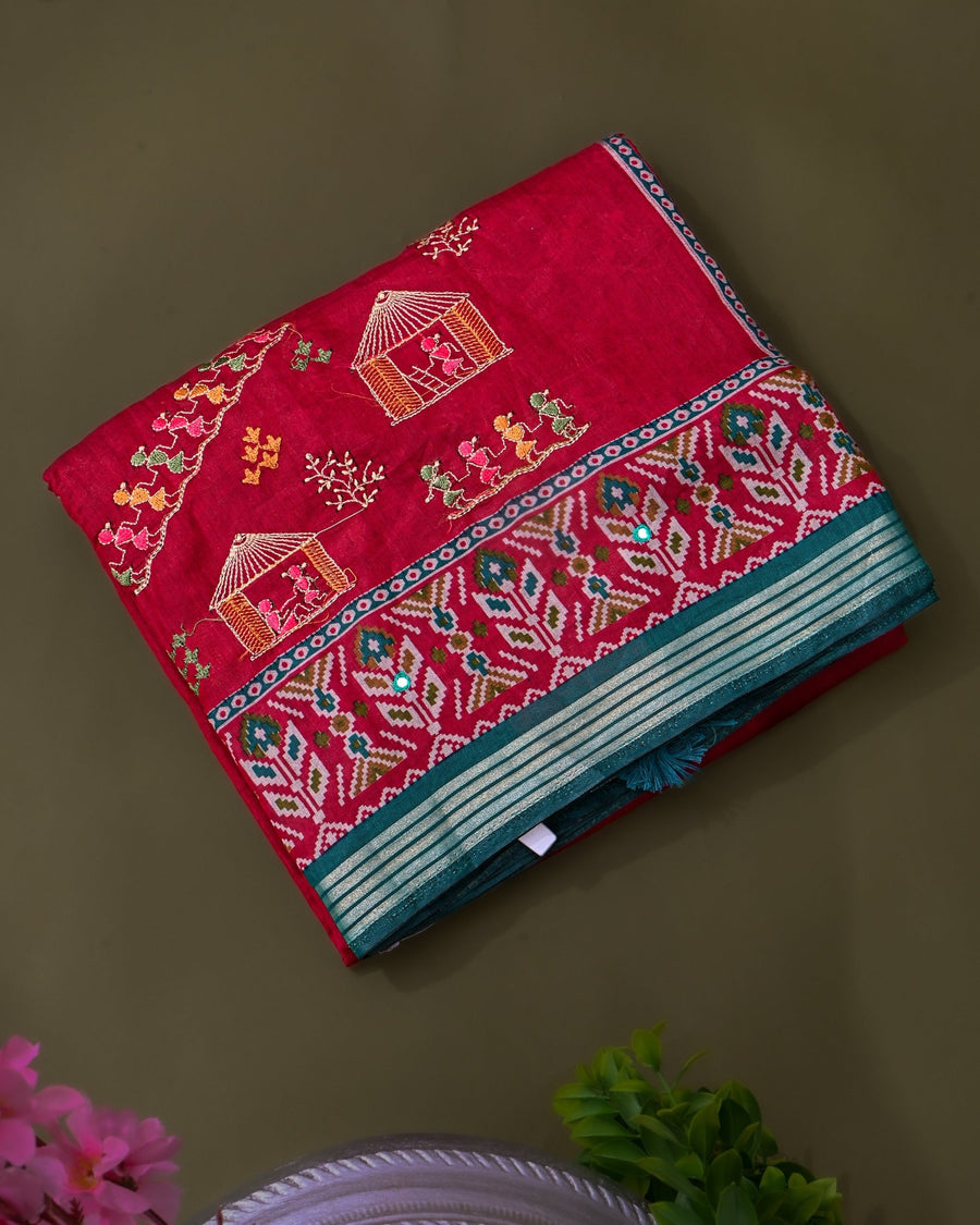 Pink Chanderi Embroidery Saree - Shop Vastram