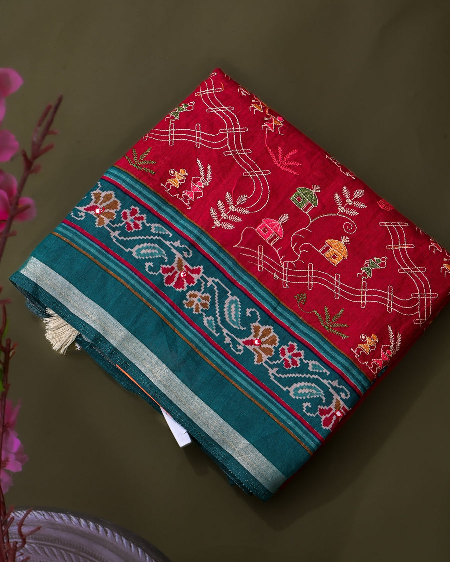 Pink Chanderi Embroidery Saree - Shop Vastram