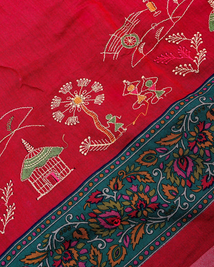 Pink Chanderi Embroidery Saree - Shop Vastram