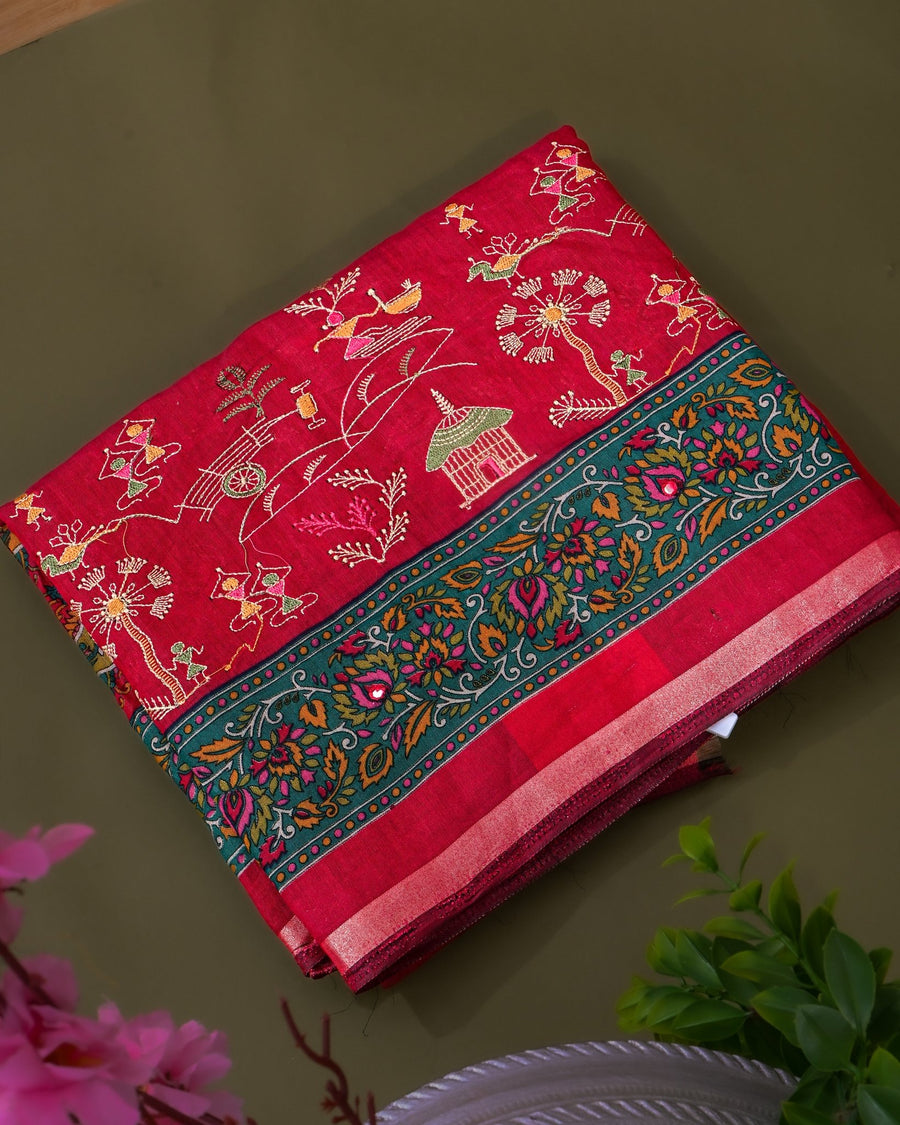 Pink Chanderi Embroidery Saree - Shop Vastram