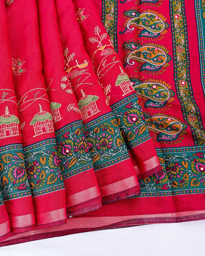 Pink Chanderi Embroidery Saree - Shop Vastram