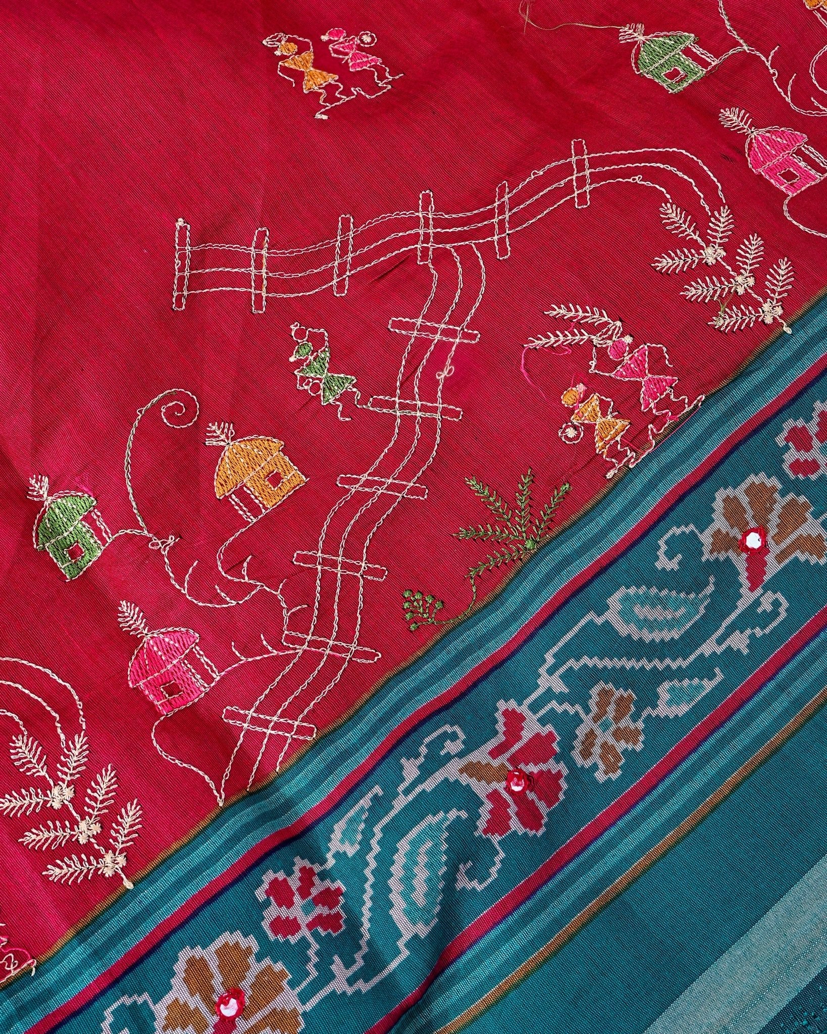 Pink Chanderi Embroidery Saree - Shop Vastram