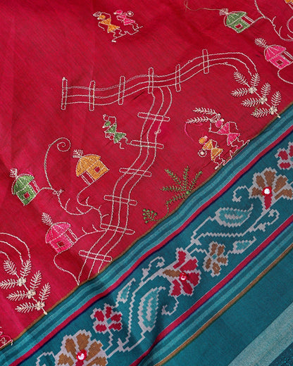 Pink Chanderi Embroidery Saree - Shop Vastram