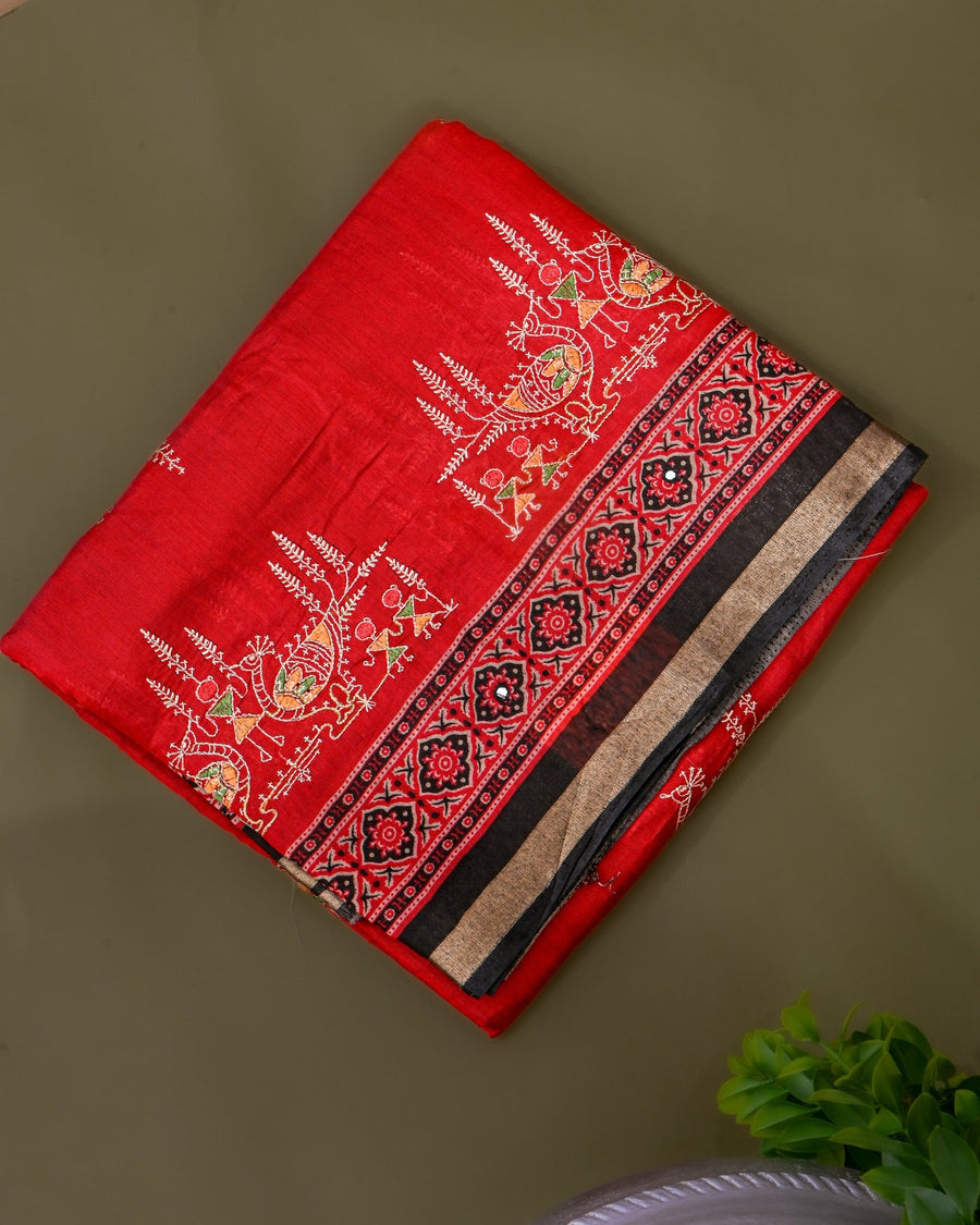 Pink Chanderi Embroidery Saree - Shop Vastram