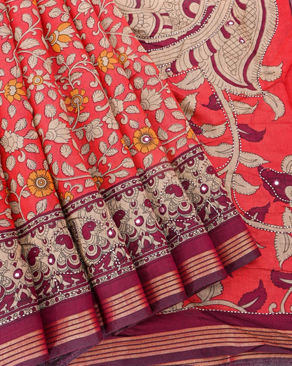 Pink Chanderi Printed Saree - Shop Vastram