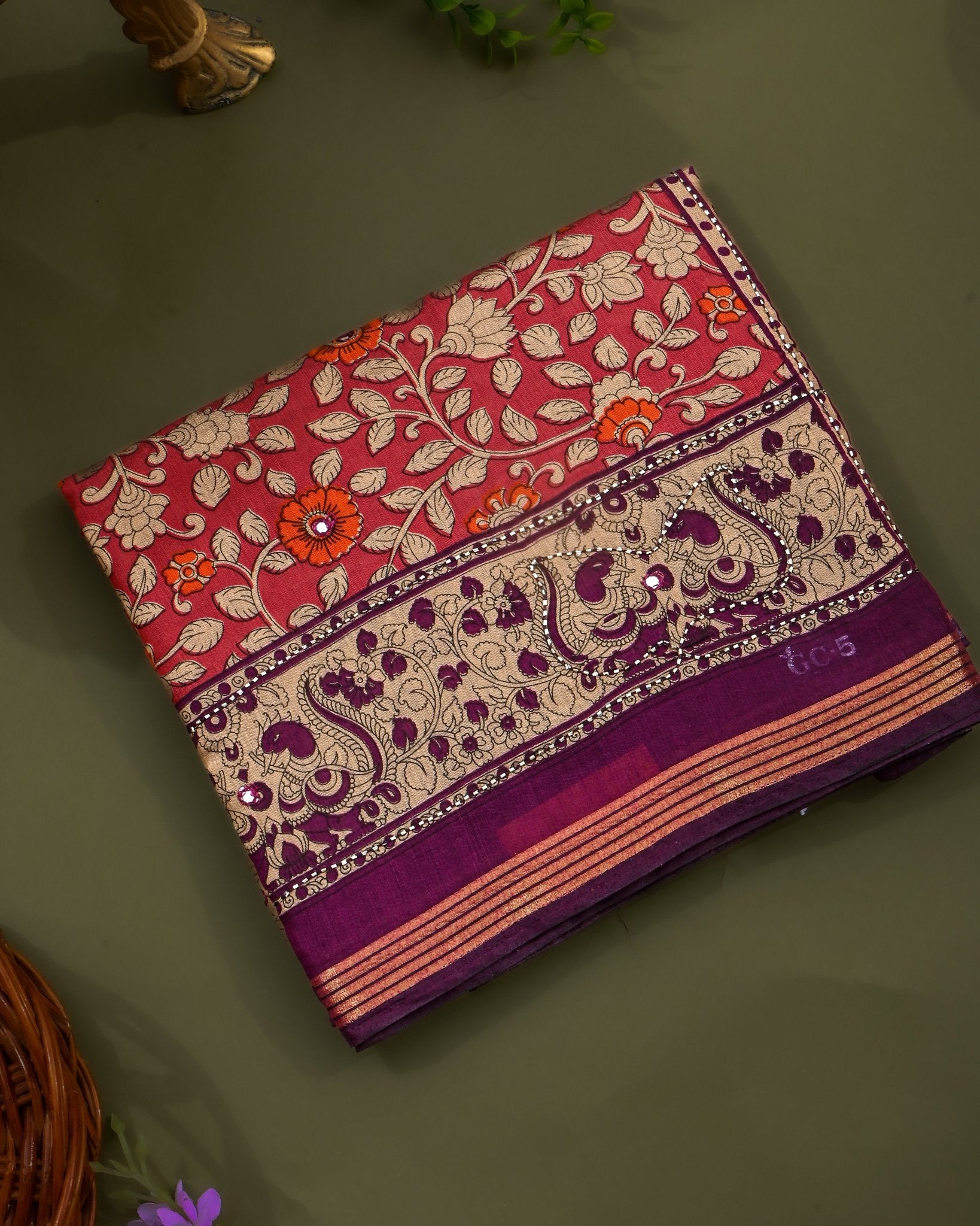 Pink Chanderi Printed Saree - Shop Vastram