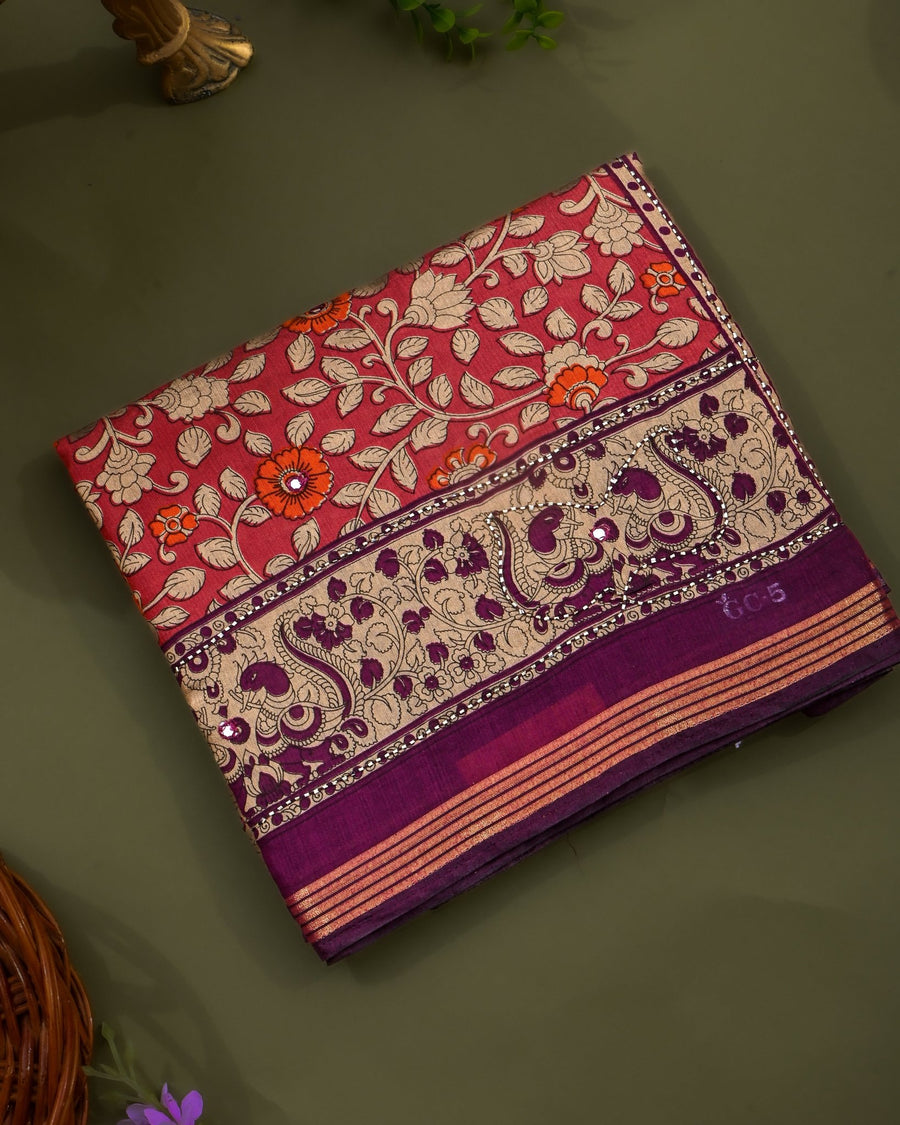 Pink Chanderi Printed Saree - Shop Vastram