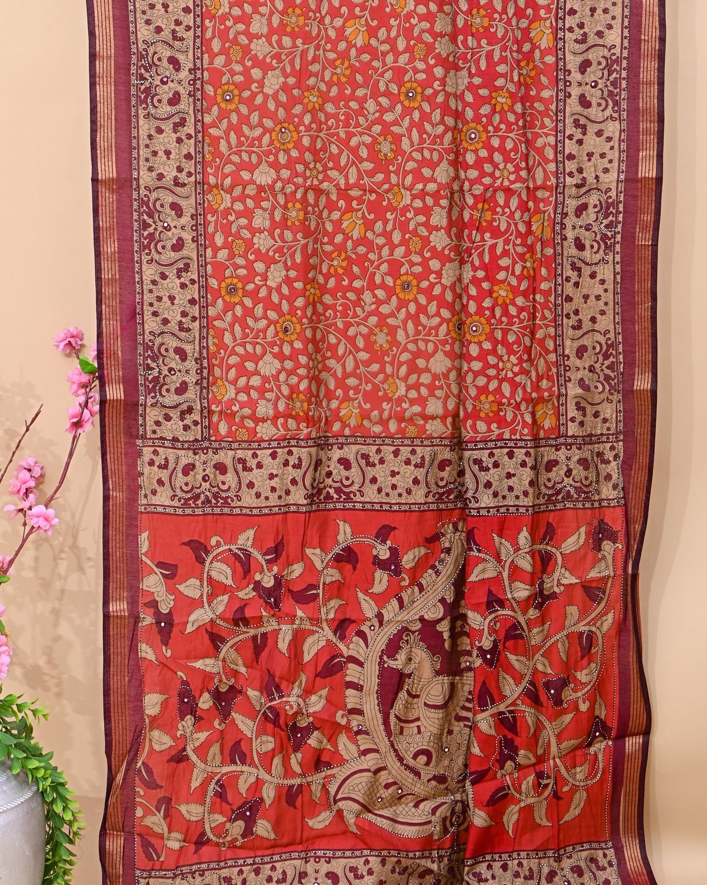 Pink Chanderi Printed Saree - Shop Vastram